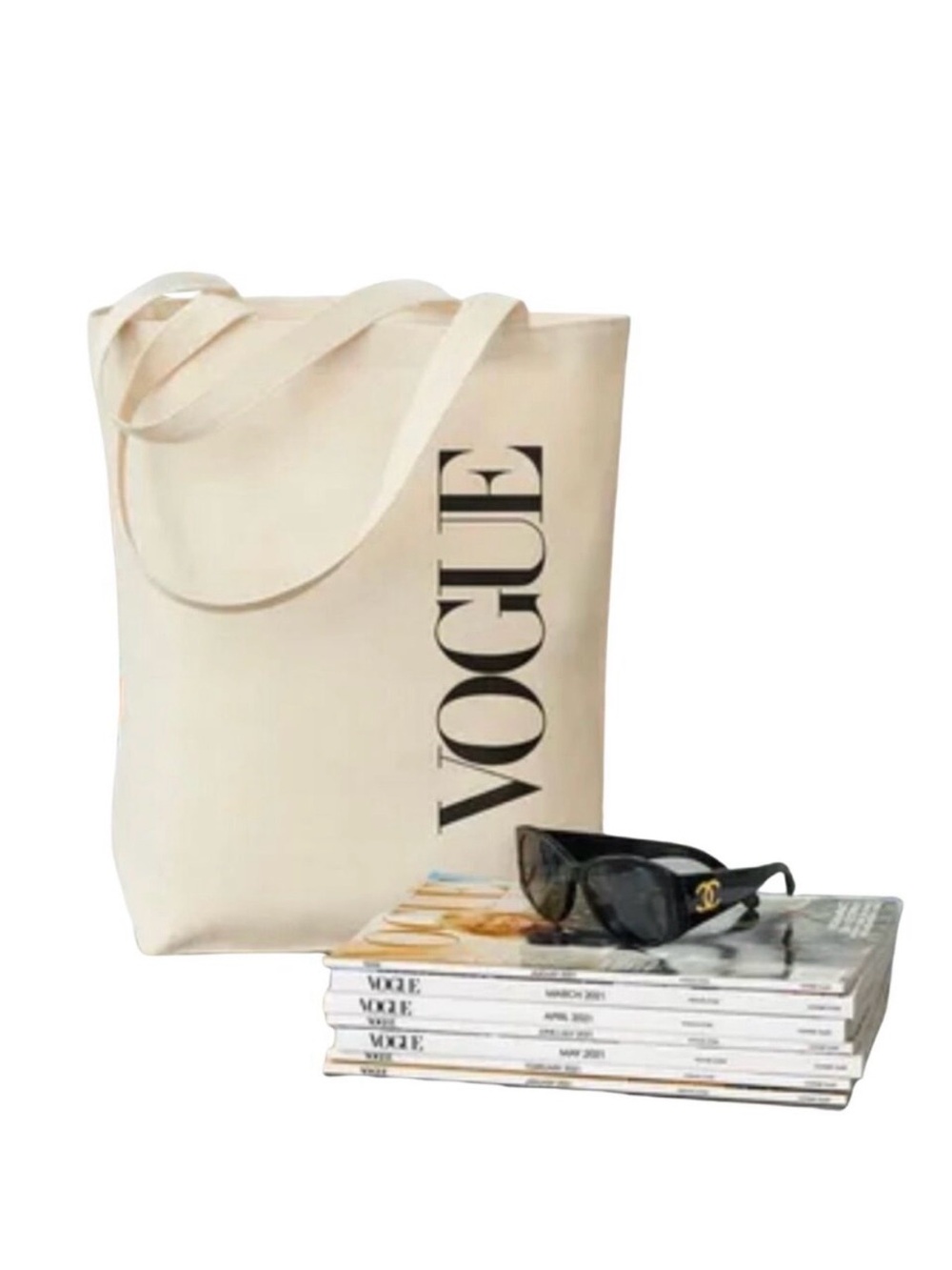 ✨New! Vogue  Canvas Tote with Vertical Logo - Vogue